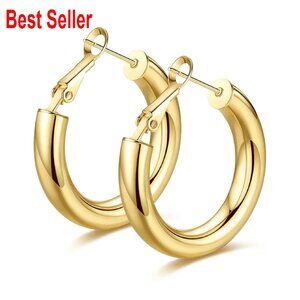 Chunky Gold Hoop Earrings 14K Plated Hollow Tube Lightweight Elegant